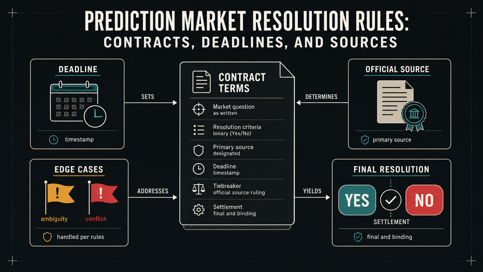 Prediction Market Resolution Rules: Contracts, Deadlines, and Sources