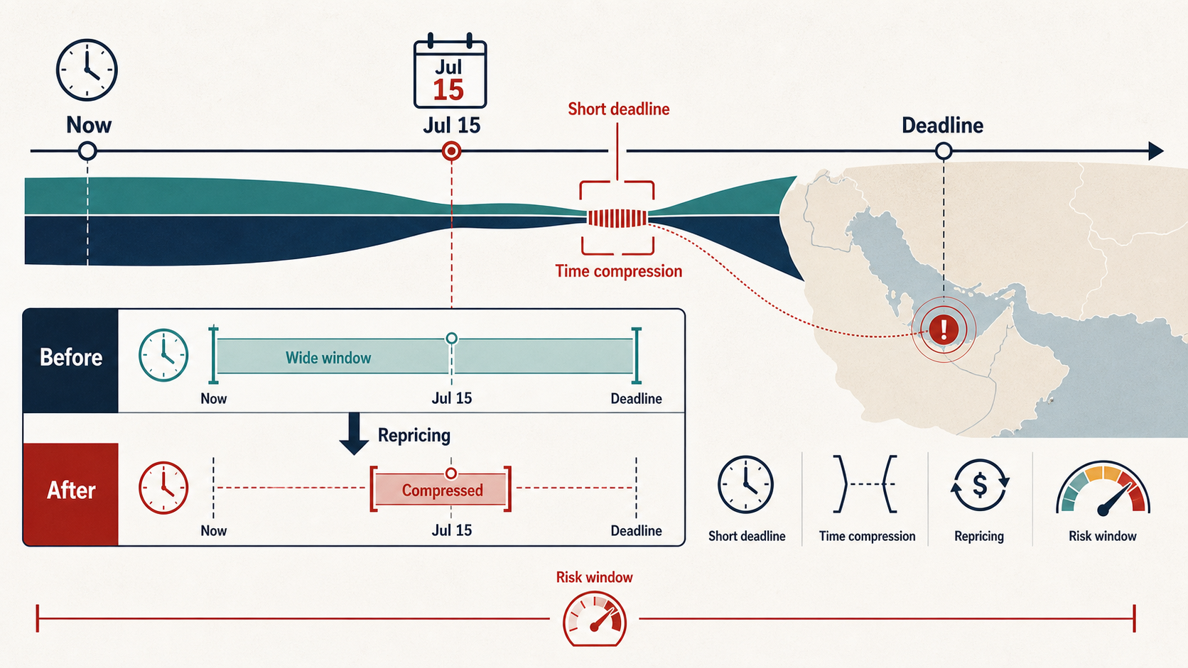 Deadline Repricing Case Study: Iran military action against a Gulf State on July 15 hero diagram